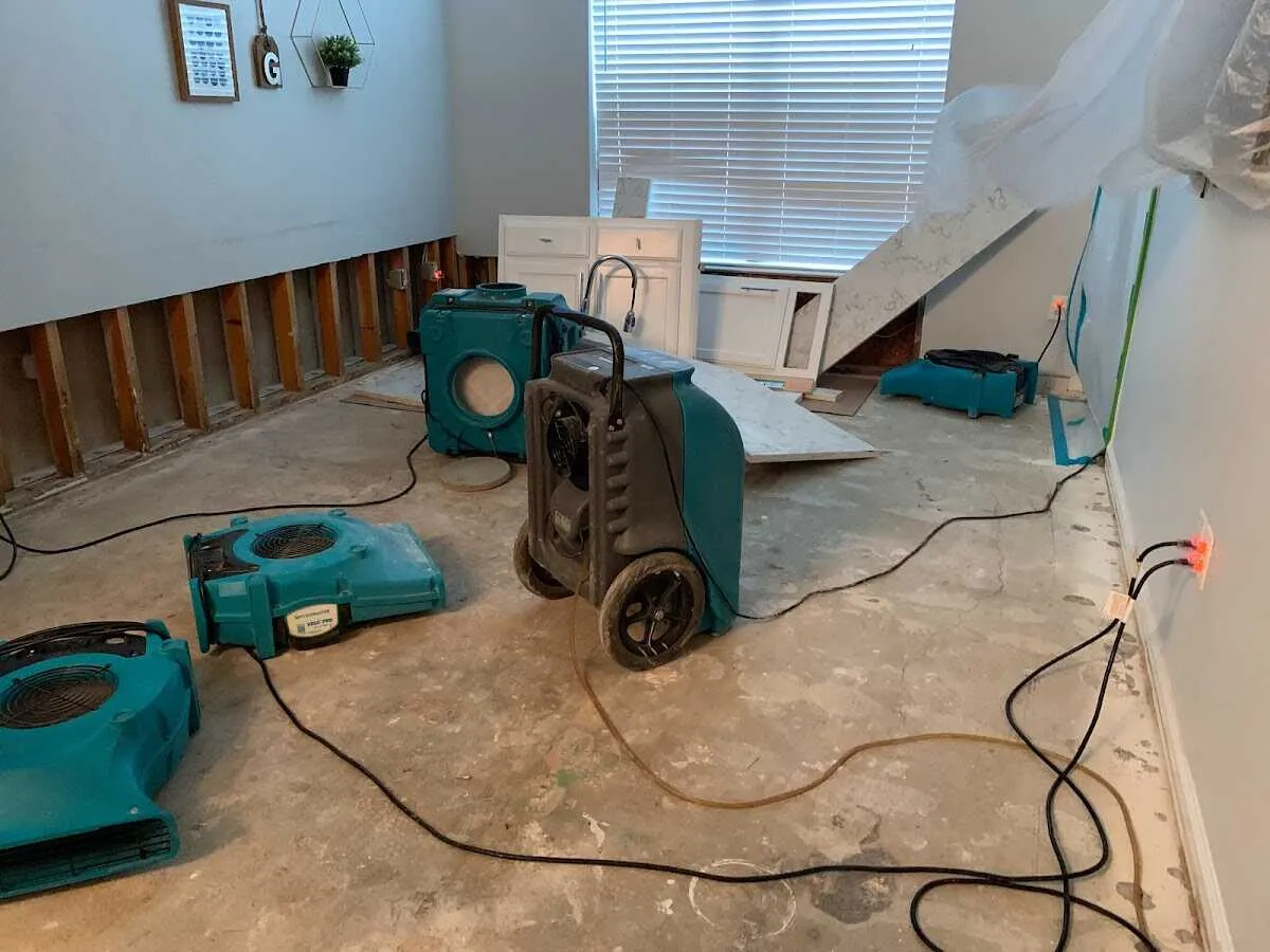Dehumidifier in flood-cut room for Water Damage Restoration in Hanford